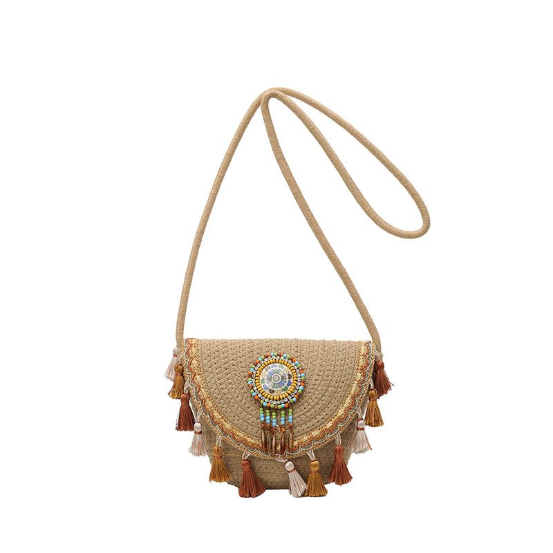 Woven Fringe Bucket Crossbody Bag view 5