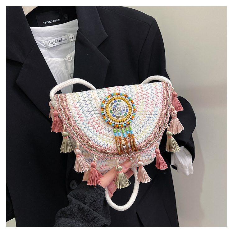 Woven Fringe Bucket Crossbody Bag view 9