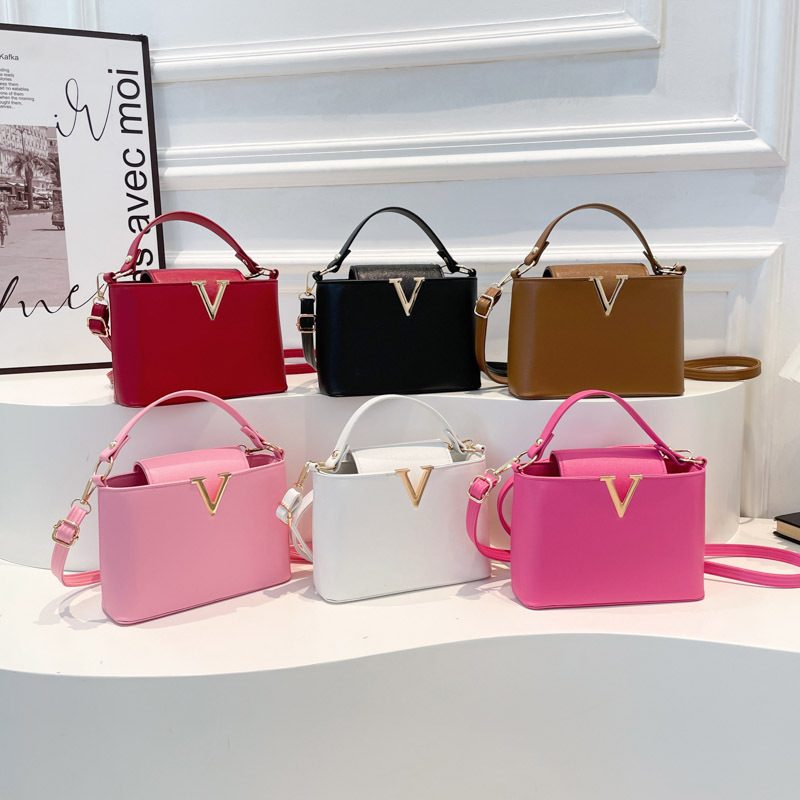 V-Decor Top-Handle Bucket Bag