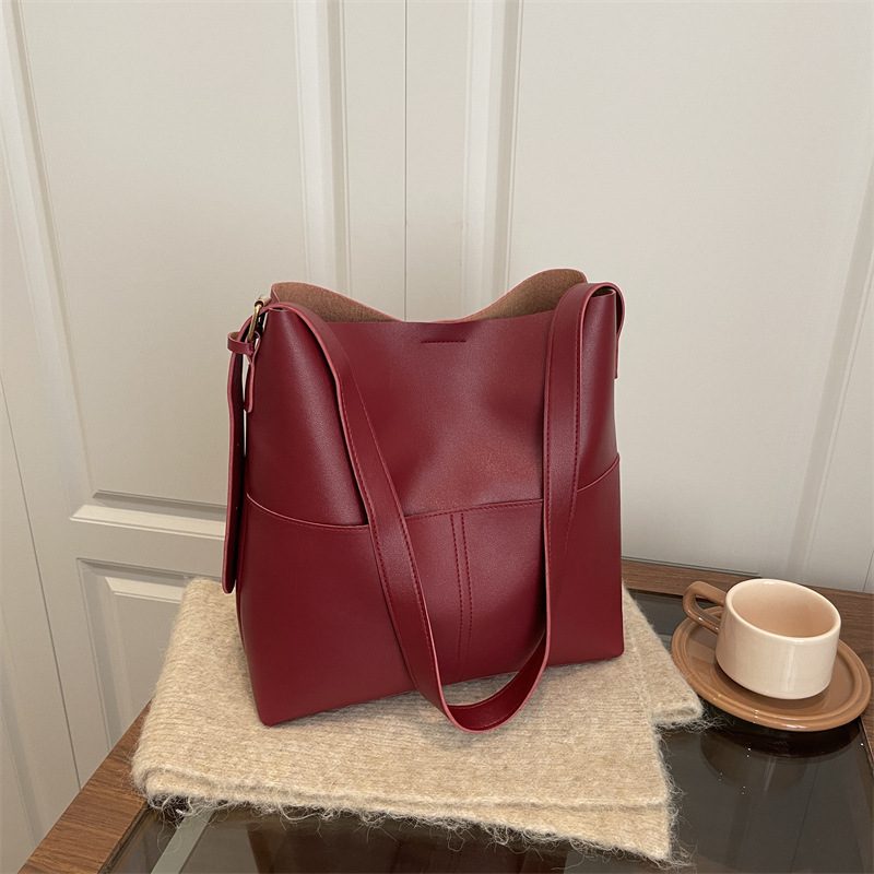 Solid Vintage Large Capacity Bucket Bag view 4