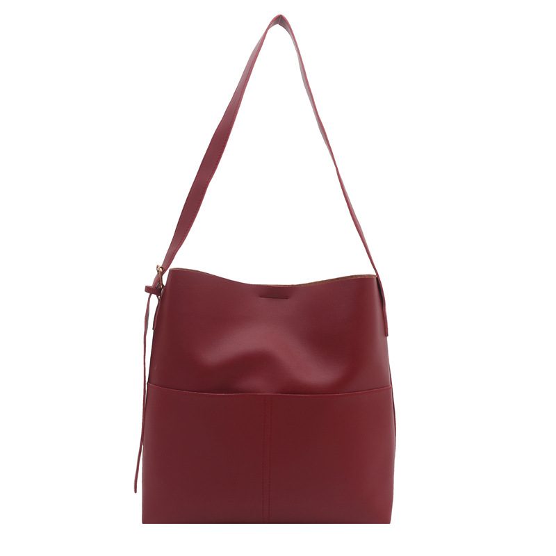 Solid Vintage Large Capacity Bucket Bag view 8