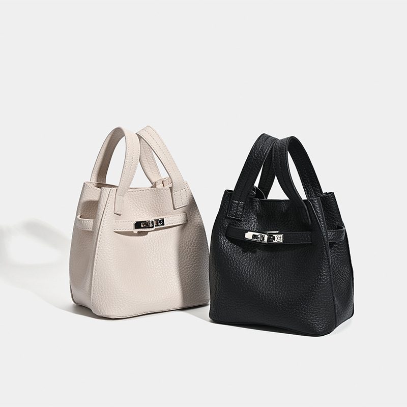 Litchi Grain Leather Bucket Crossbody Bag