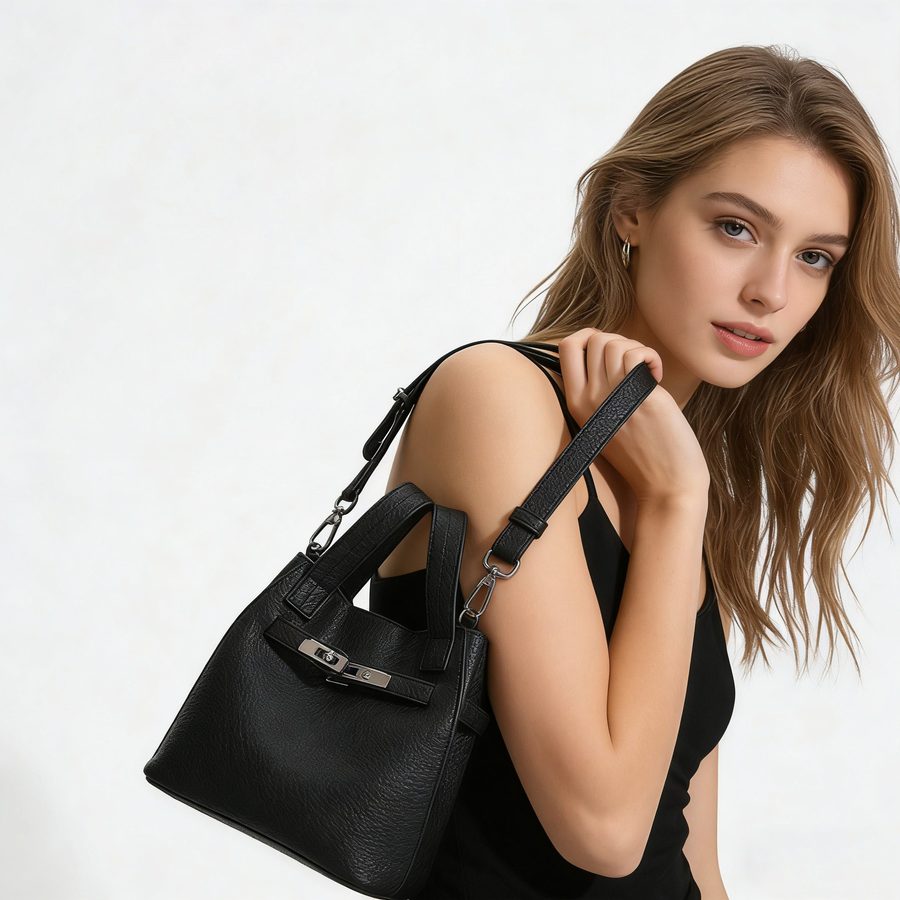 Litchi Grain Leather Bucket Crossbody Bag view 2