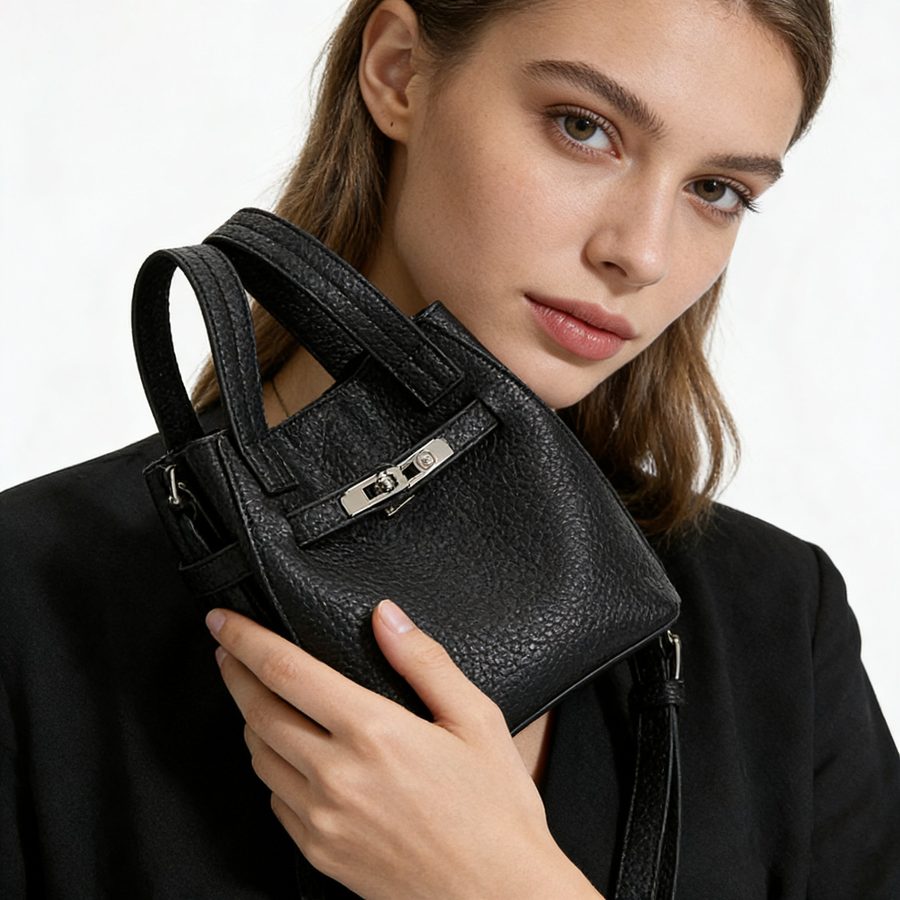 Litchi Grain Leather Bucket Crossbody Bag view 3