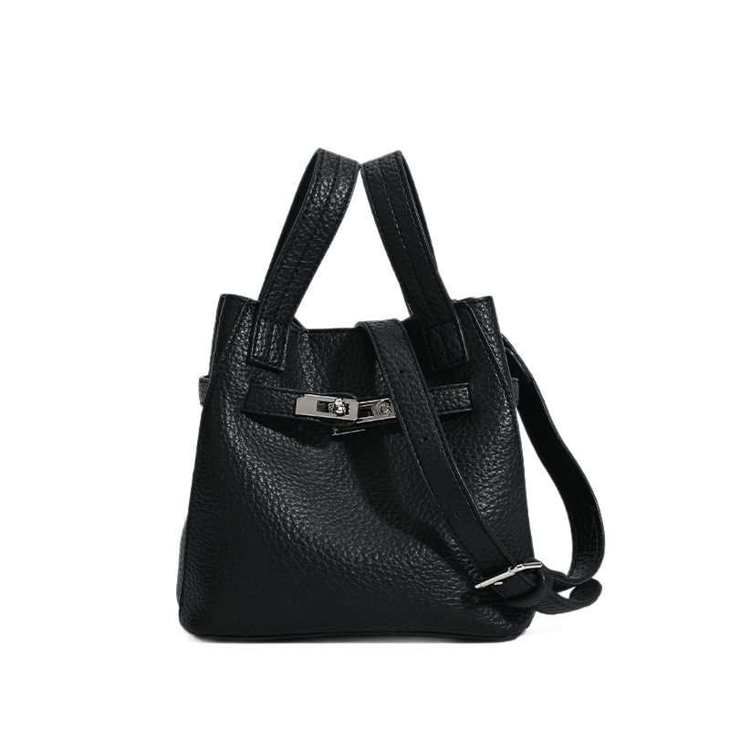 Litchi Grain Leather Bucket Crossbody Bag view 5