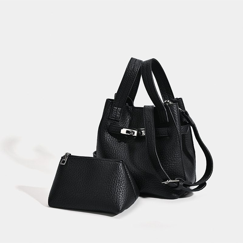 Litchi Grain Leather Bucket Crossbody Bag view 6