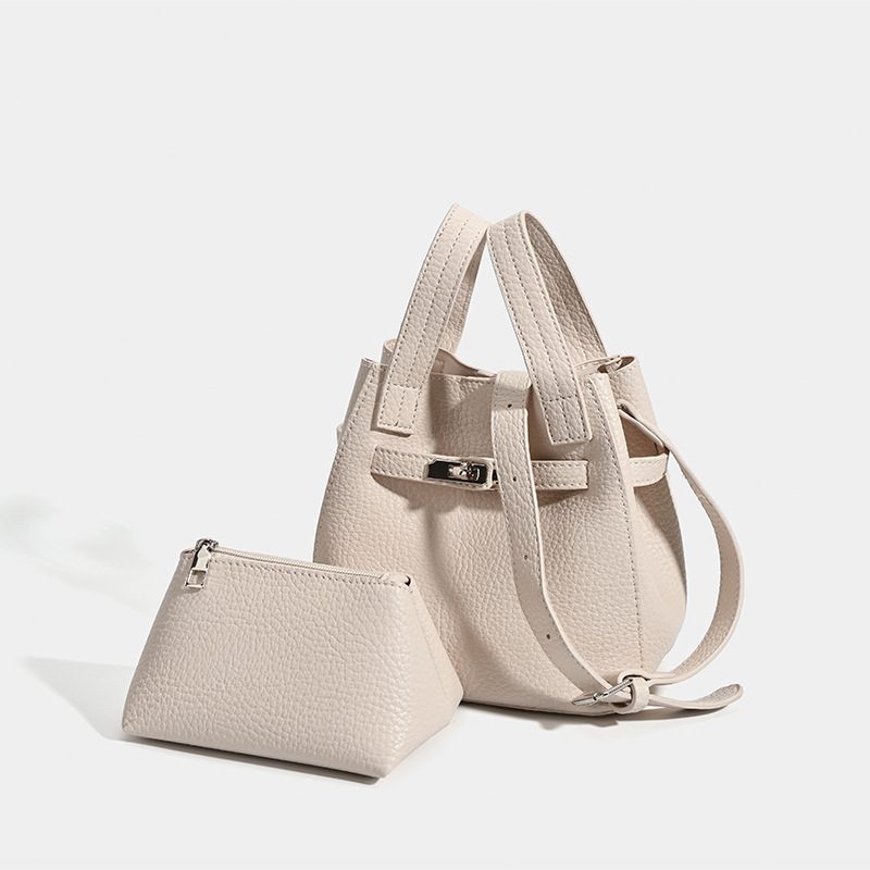 Litchi Grain Leather Bucket Crossbody Bag view 7