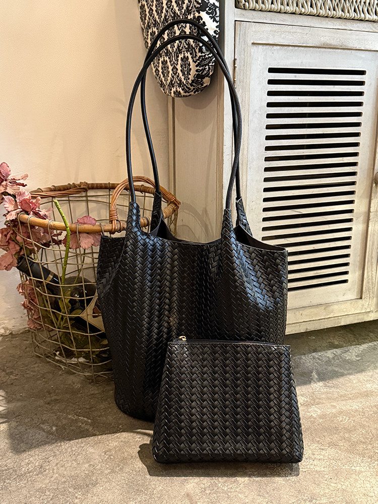 Woven Large-Capacity Bucket Tote Bag view 7