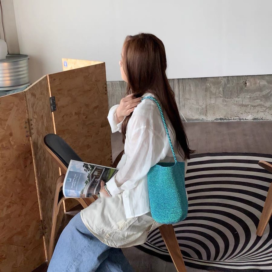 Handwoven Sequin Bucket Shoulder Bag view 2