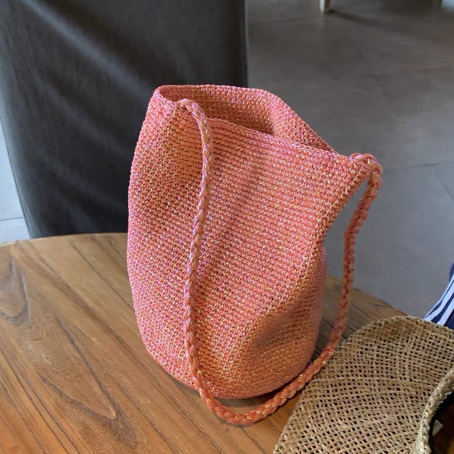 Handwoven Sequin Bucket Shoulder Bag view 6