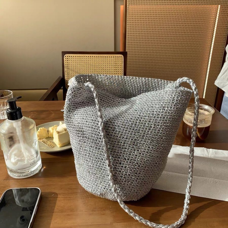 Handwoven Sequin Bucket Shoulder Bag view 7