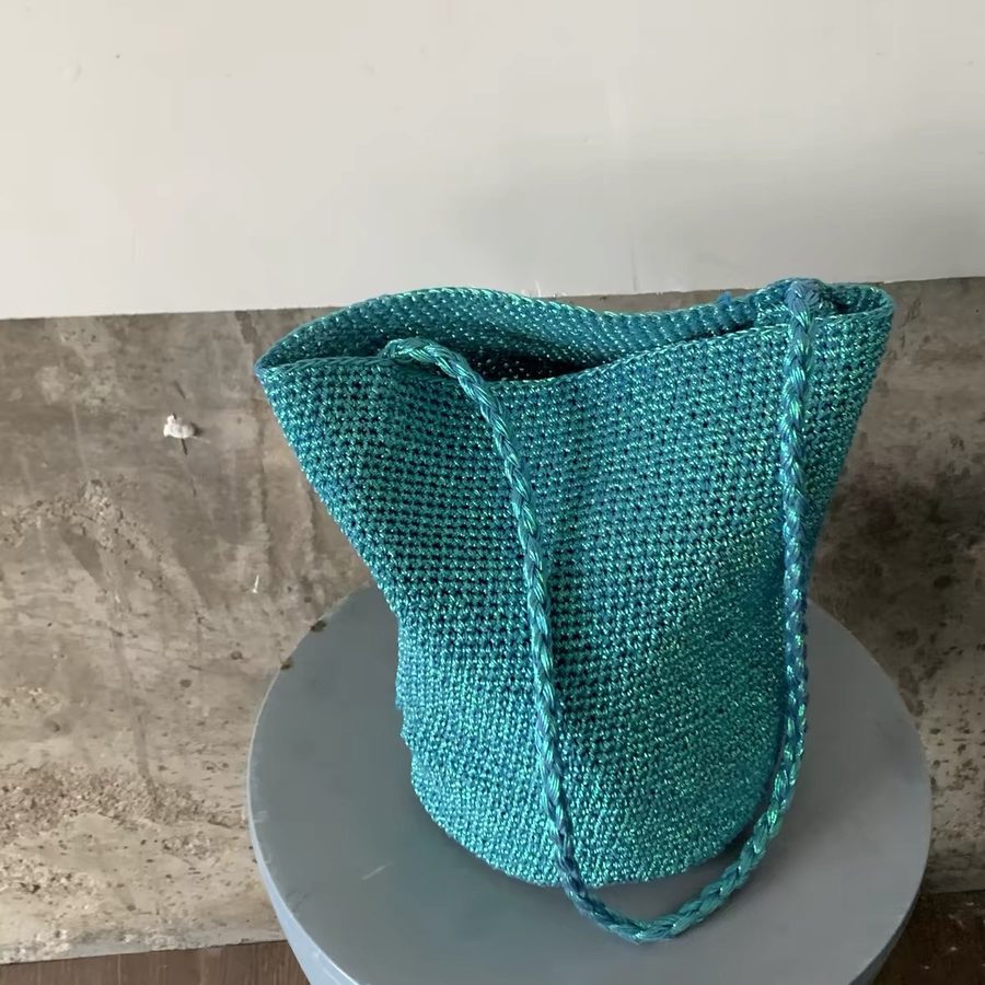 Handwoven Sequin Bucket Shoulder Bag view 8