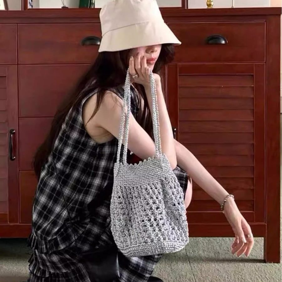 Handmade Woven Hollow-Out Bucket Bag