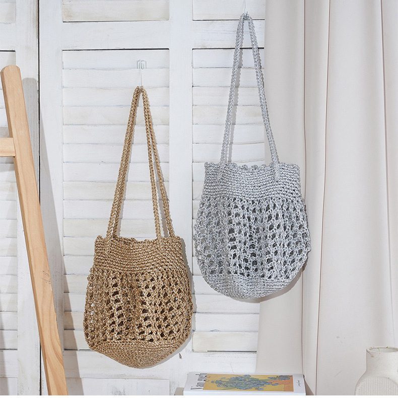 Handmade Woven Hollow-Out Bucket Bag view 3