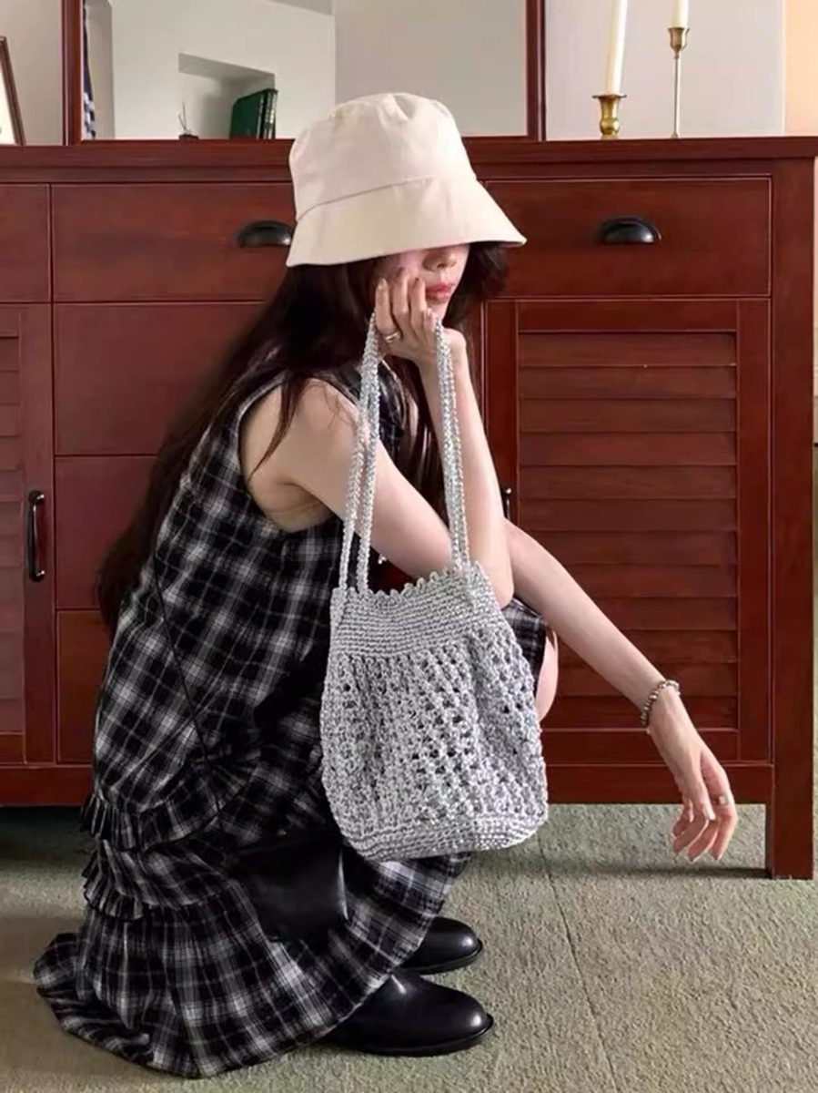 Handmade Woven Hollow-Out Bucket Bag view 6