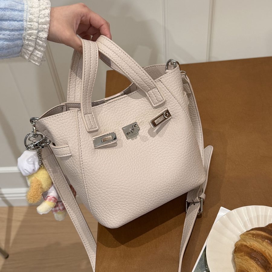 Litchi Grain Leather Lock Bucket Bag view 4