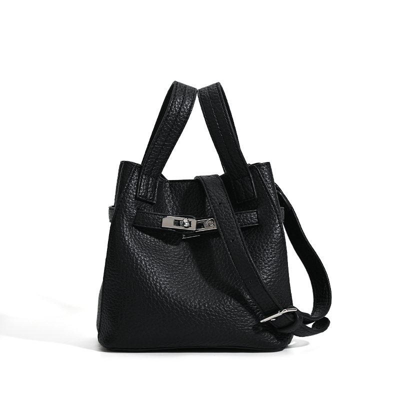 Litchi Grain Leather Lock Bucket Bag view 5