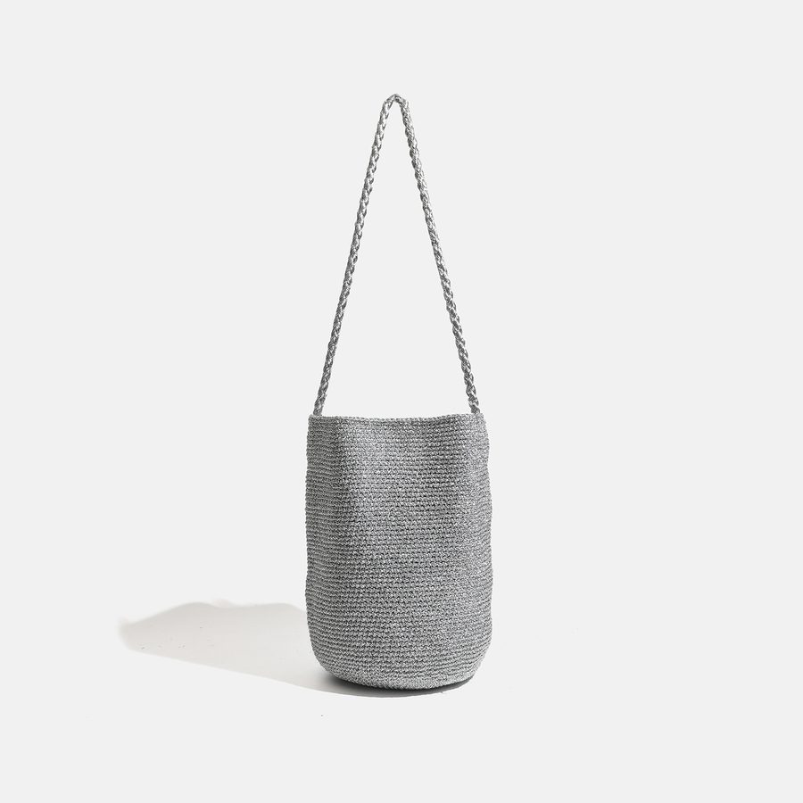 Metallic Thread Woven Bucket Bag