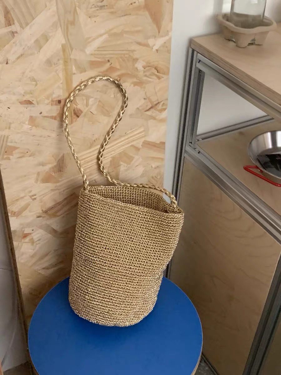 Metallic Thread Woven Bucket Bag view 10