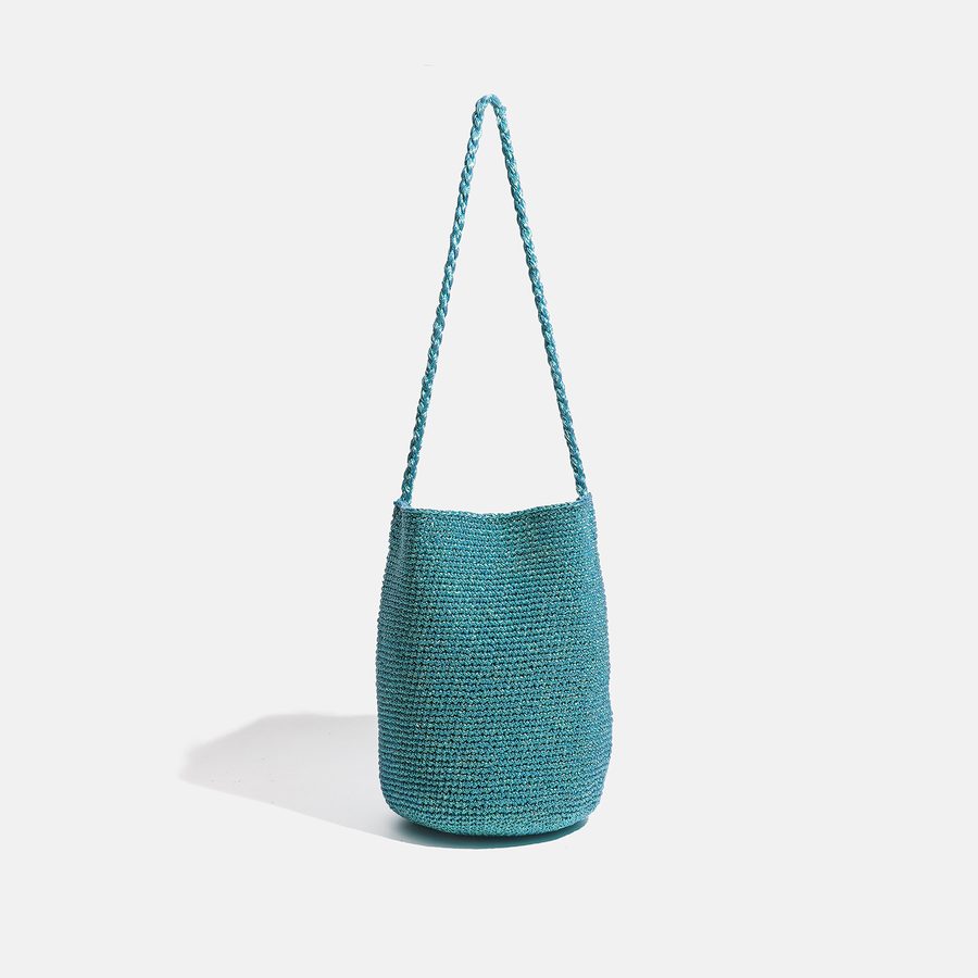 Metallic Thread Woven Bucket Bag view 7