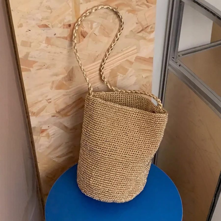 Woven Gold Silver Thread Bucket Bag