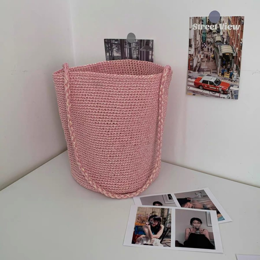 Woven Gold Silver Thread Bucket Bag view 2