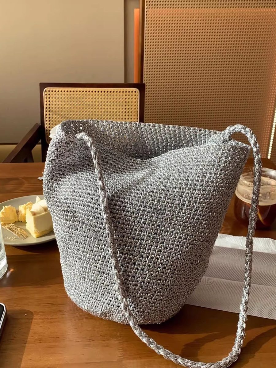 Woven Gold Silver Thread Bucket Bag view 7