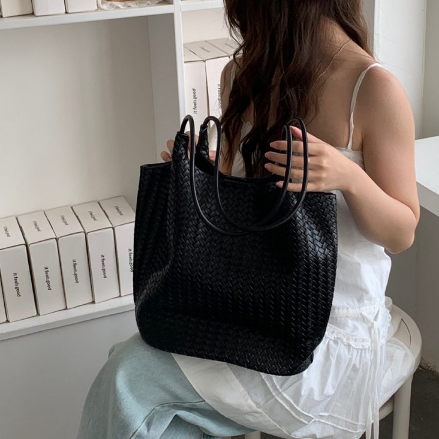 Vintage Woven Bucket Tote Bag Set view 2