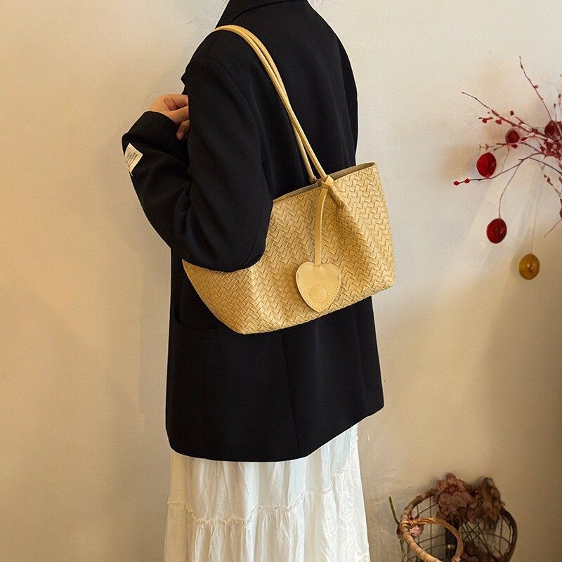 Soft Leather Woven Basket Shoulder Bag