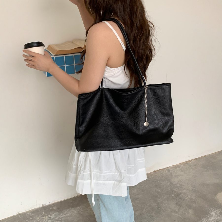 Litchi Grain Minimalist Bucket Tote Bag view 2