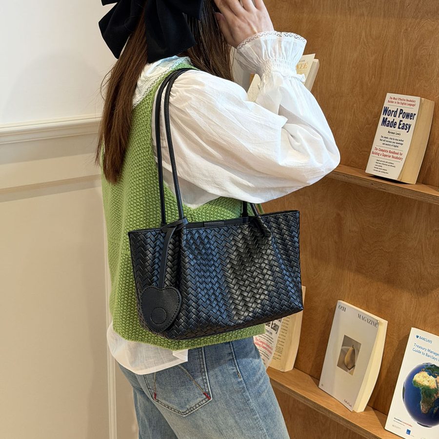 Woven Soft Leather Top-Handle Bucket Bag view 3