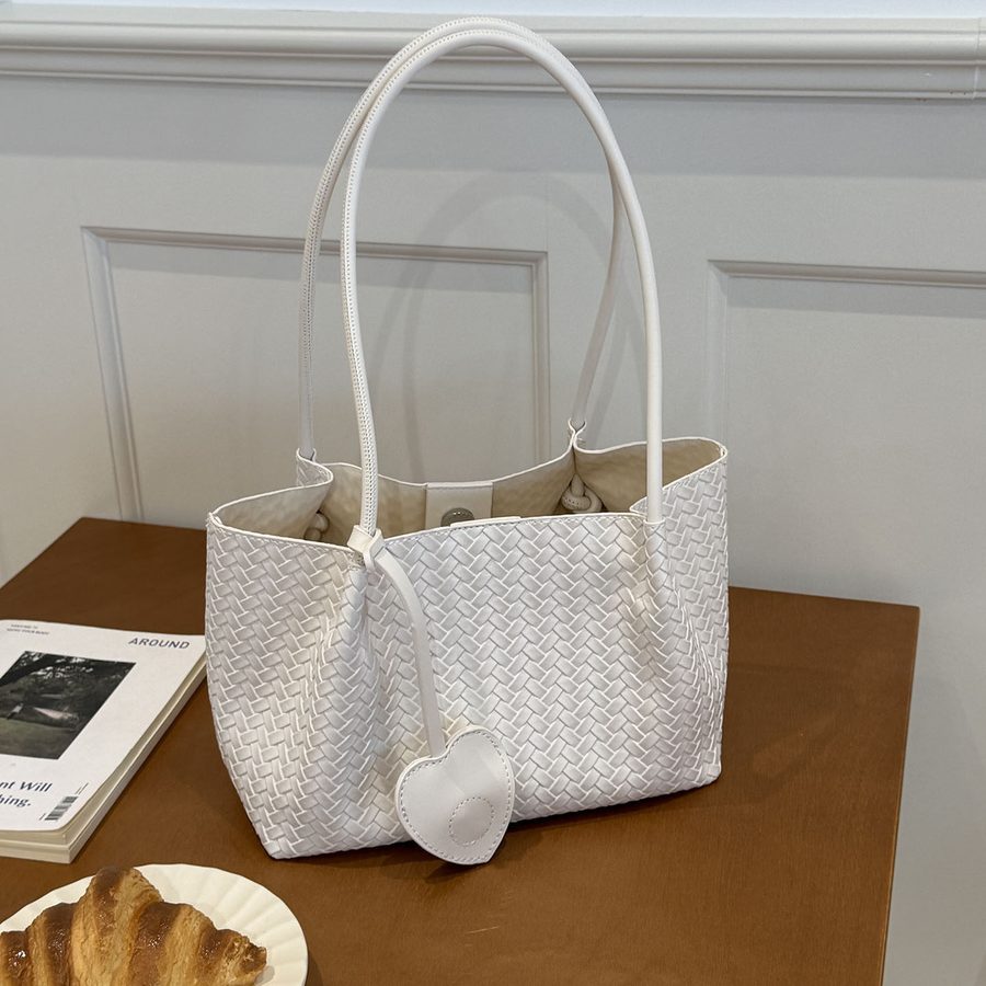 Woven Soft Leather Top-Handle Bucket Bag view 7