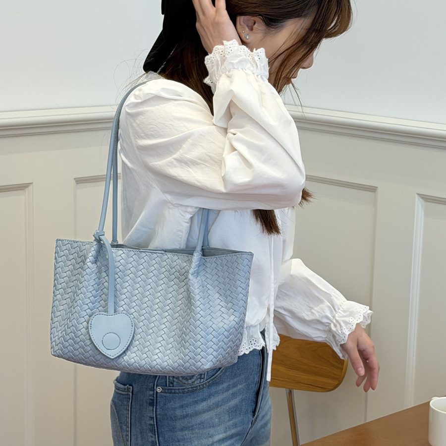 Woven Soft Leather Top-Handle Bucket Bag view 9
