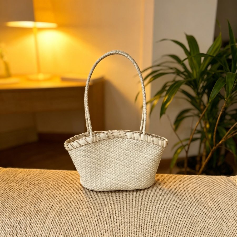 Red Woven Bucket Bag Large Capacity view 9