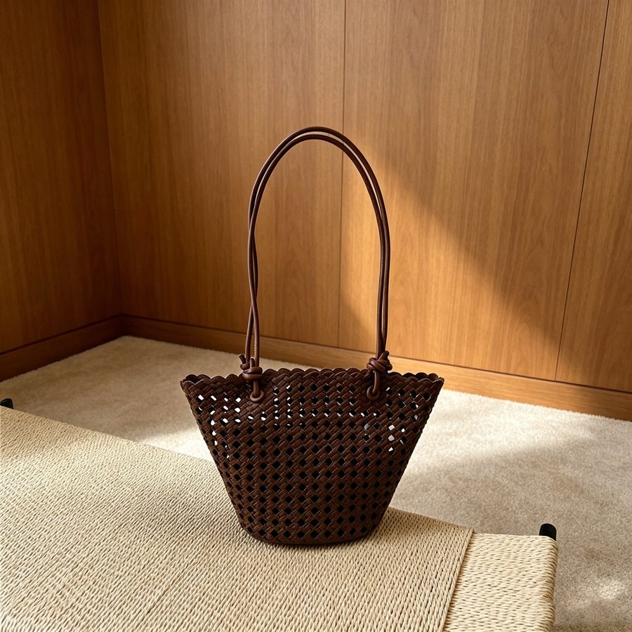 Openwork Woven Bucket Bag Top-Handle view 10