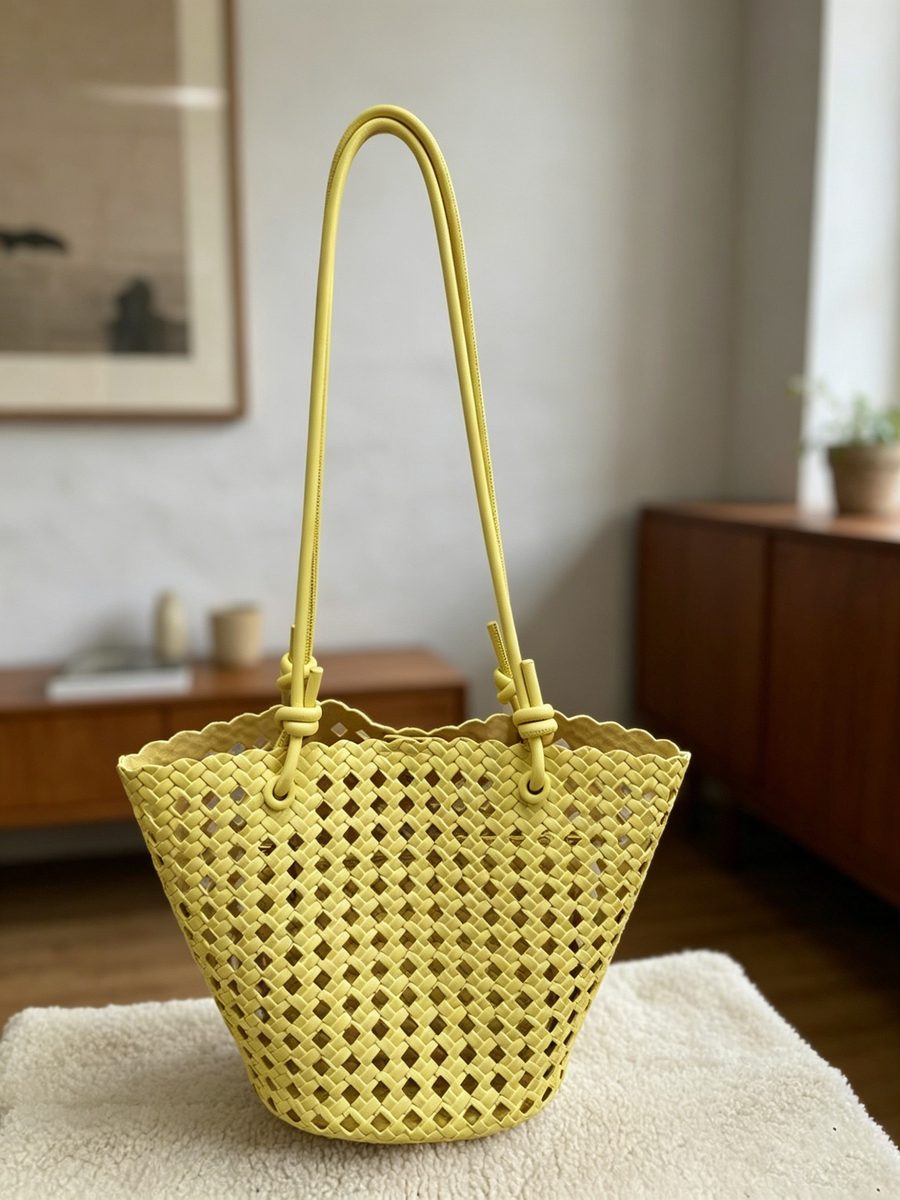Openwork Woven Bucket Bag Top-Handle view 11