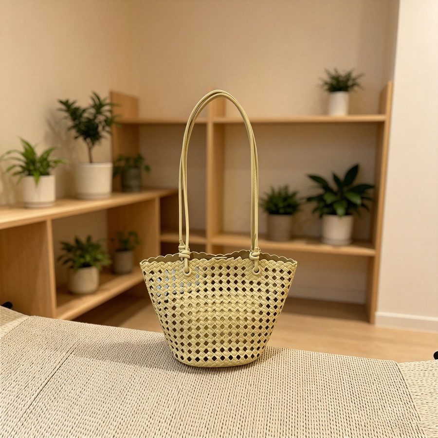 Openwork Woven Bucket Bag Top-Handle view 12