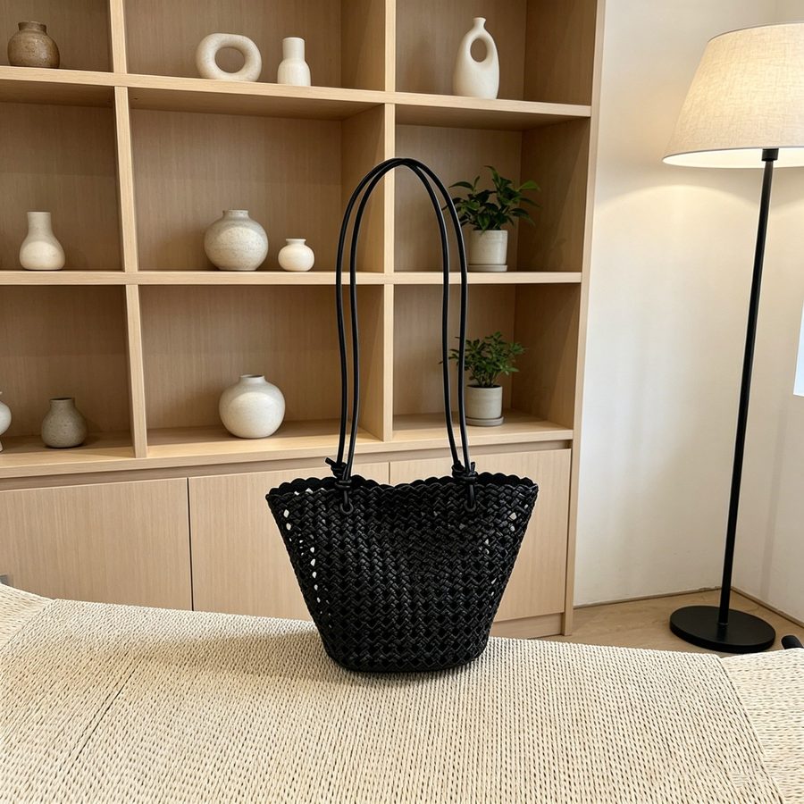 Openwork Woven Bucket Bag Top-Handle view 6