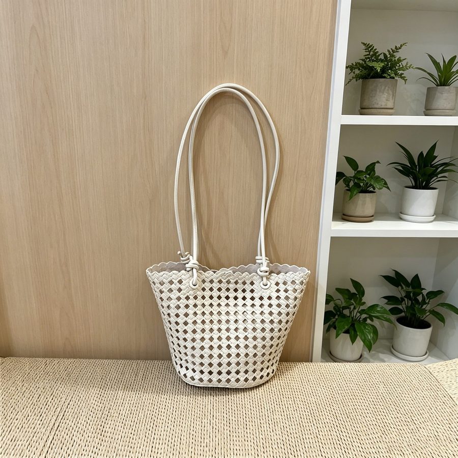 Openwork Woven Bucket Bag Top-Handle view 9