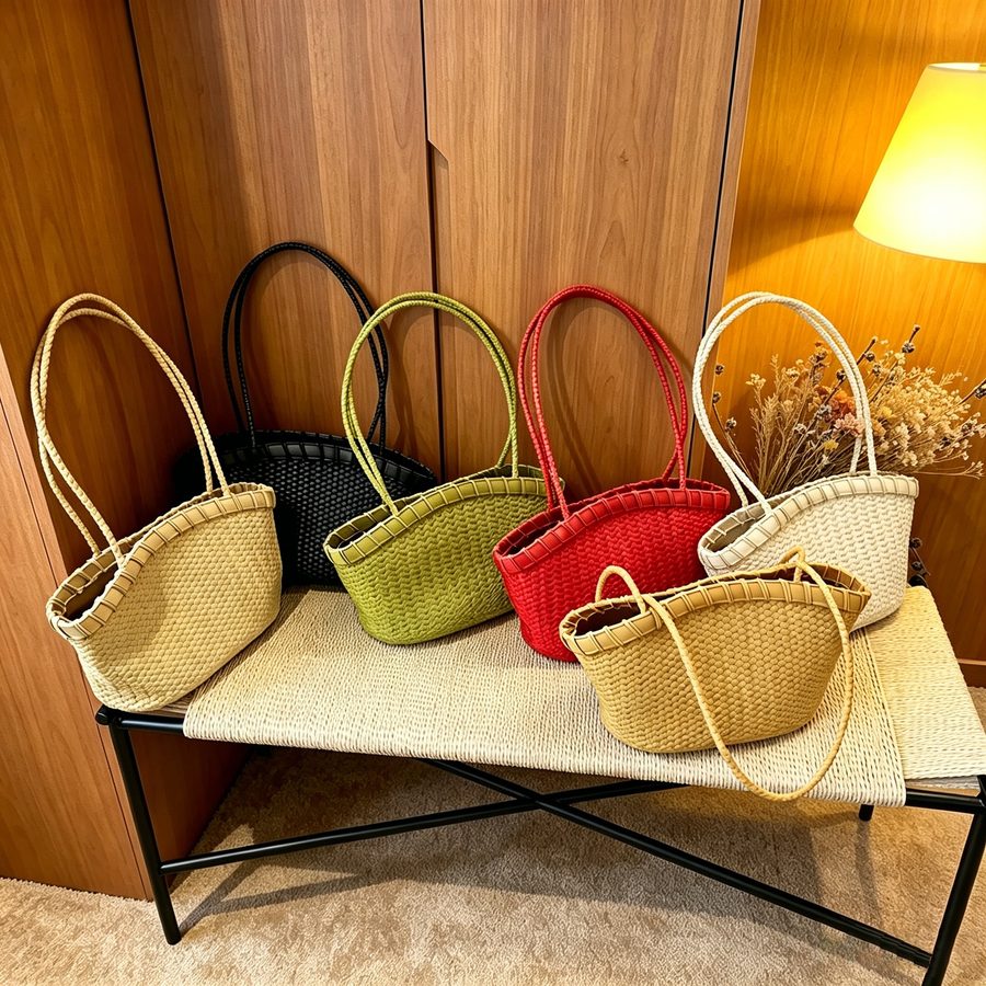 Woven Top-Handle Bucket Bag Large Capacity view 2