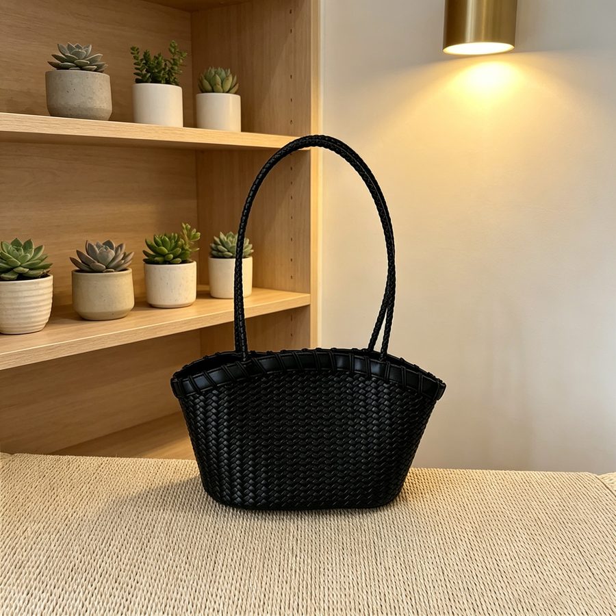 Woven Top-Handle Bucket Bag Large Capacity view 4