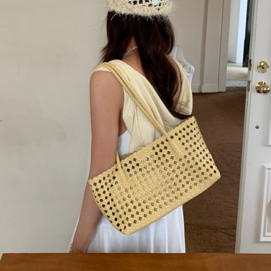 Openwork Woven Bucket Tote Bag view 4