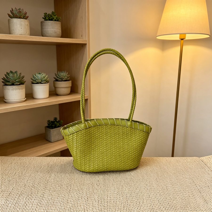 Woven Shell Top-Handle Bucket Bag view 2
