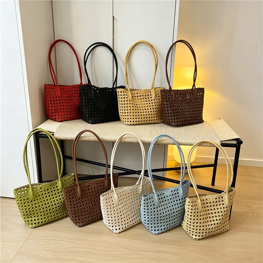Openwork Woven Soft Leather Bucket Tote