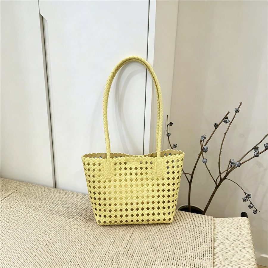 Openwork Woven Soft Leather Bucket Tote view 11