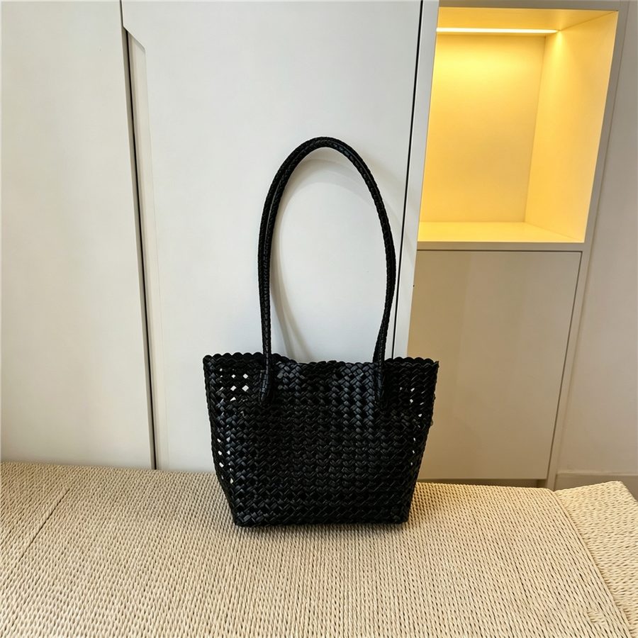 Openwork Woven Soft Leather Bucket Tote view 4