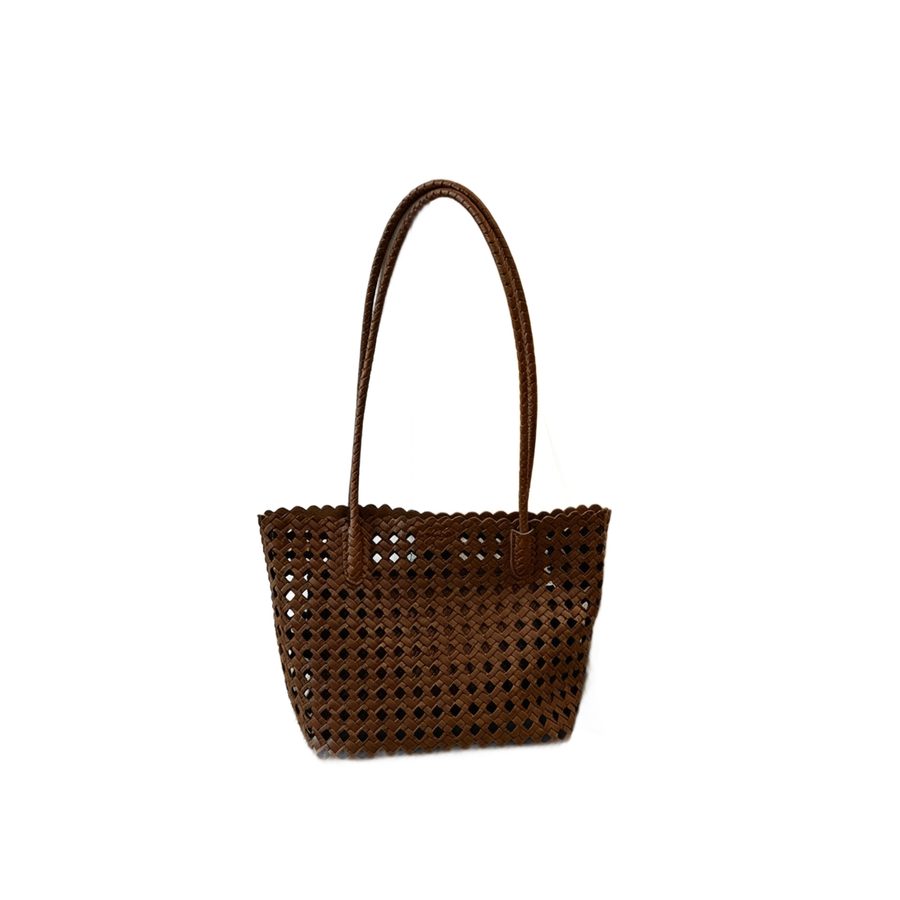 Openwork Woven Soft Leather Bucket Tote view 5