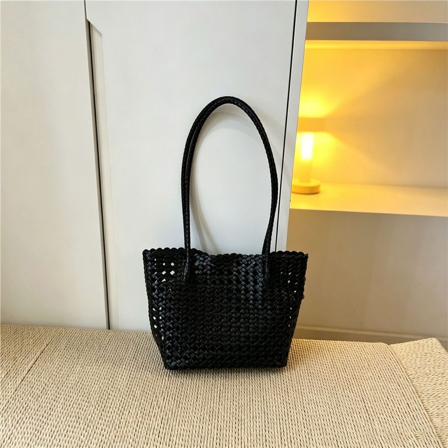 Openwork Woven Soft Leather Bucket Tote view 6
