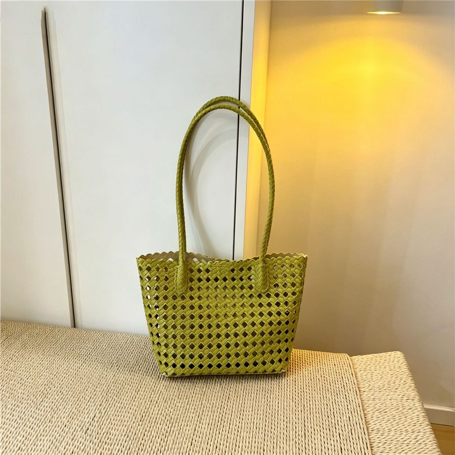 Openwork Woven Soft Leather Bucket Tote view 8