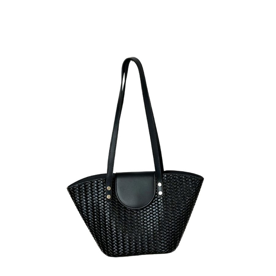 Woven Top-Handle Bucket Shoulder Bag view 5